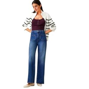 Ann Taylor Patch Pocket Dark Wash Flare Jeans